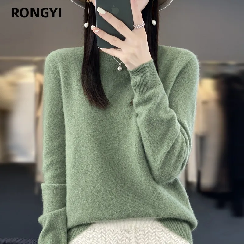 RONGYI Cashmere Sweater Women Knitted Sweaters 100% Merino Wool Winter Fashion O-Neck Autumn Warm Pullover Jumper Clothes Top