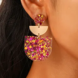 Vintage Bohemian Acrylic Colorful Earrings For Women Jewelry 2026 Trending New Women's Geometric Circle Sequin Drop Earrings