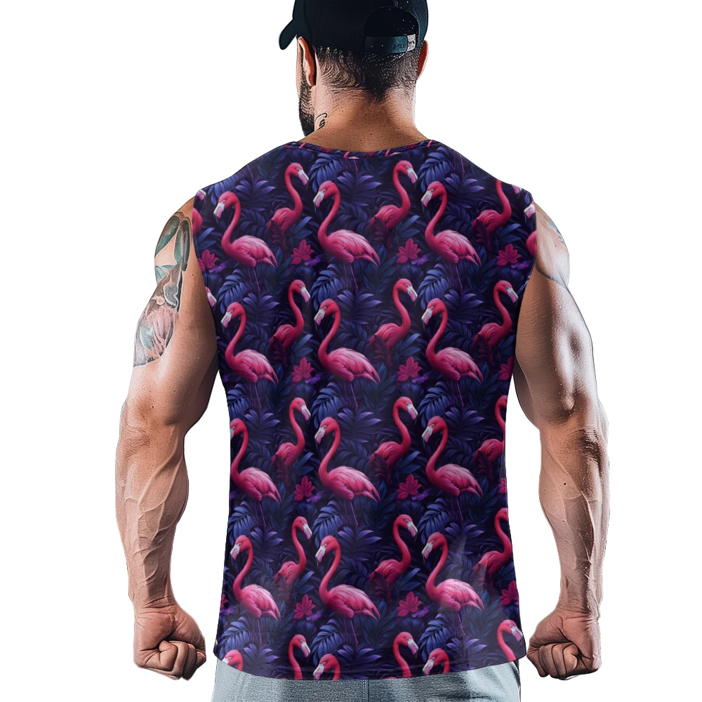 Tropical ​ Camiseta sin mangas con flores de flamenco para hombre, chaleco de entrenamiento transpirable de Color audaz sin mangas para gimnasio a la calle, ropa de Fitness muscular