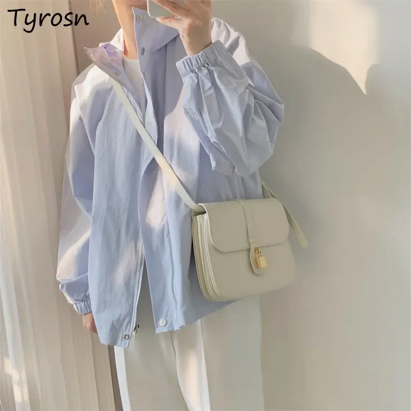 

Sun-proof Jackets Women Hooded Breathable Pure Design Classic Simple Korean Style Female Summer All-match Sweet Fashion Leisure