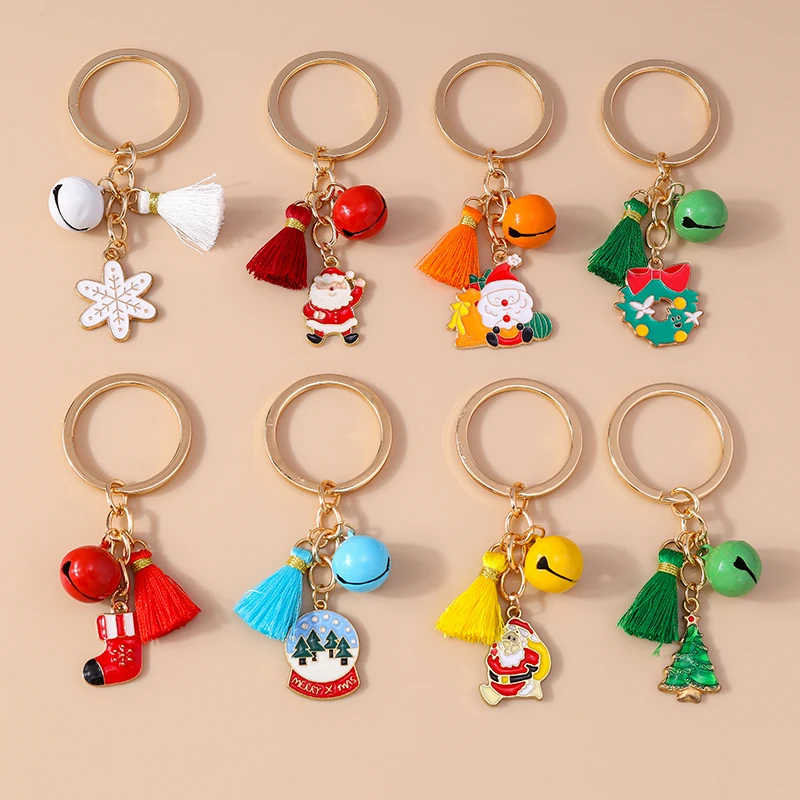 

Pretty Christmas Santa Claus Snowflake Keychain Women Girls Tassels Key Ring Pendant for Handbag Decor DIY Key Chain Gift