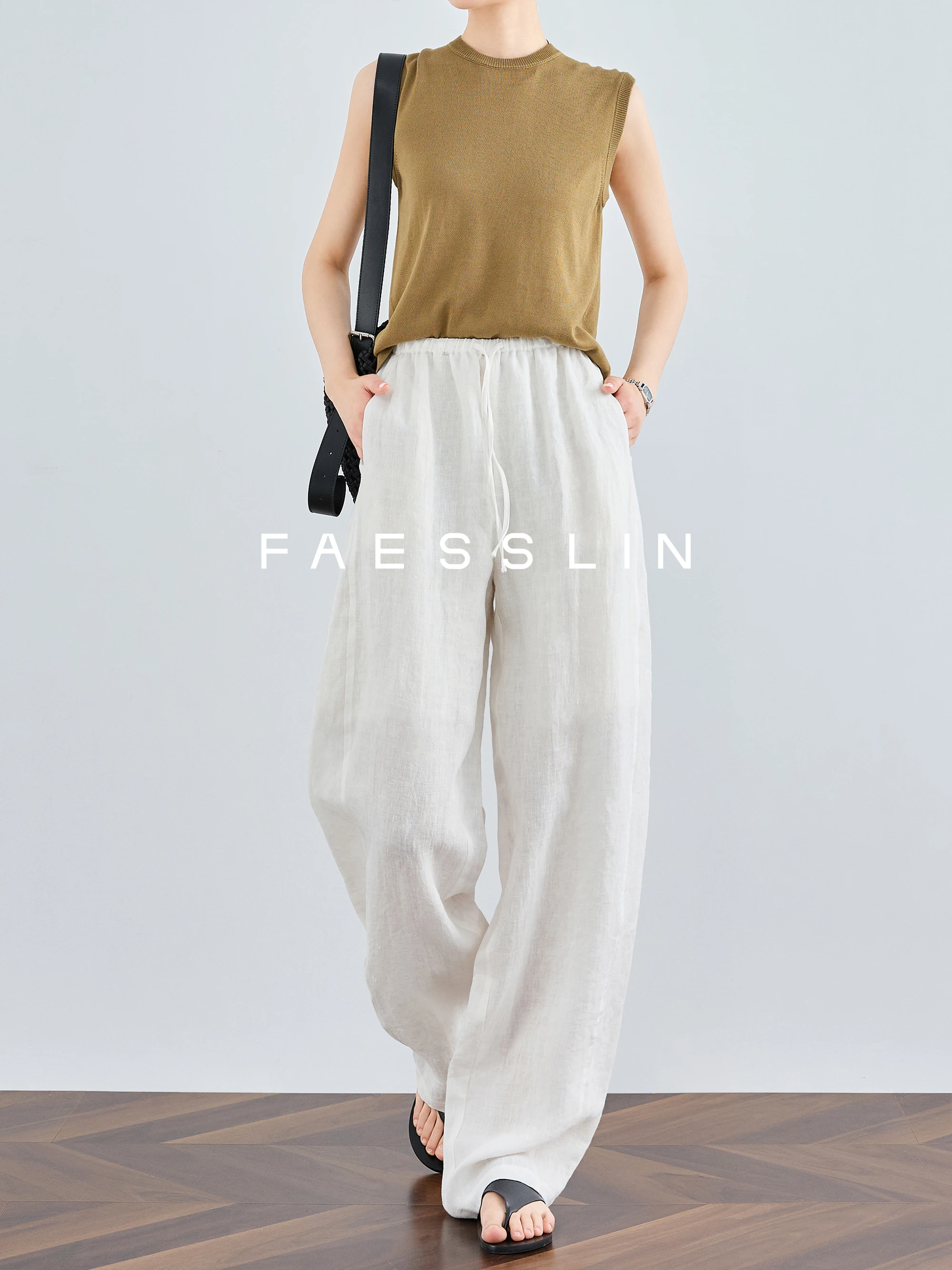 

Falin Women's Wide Leg Pants Summer Thin l Waist Loose Long Trousers Linen Material Casual Sle Banana Pants