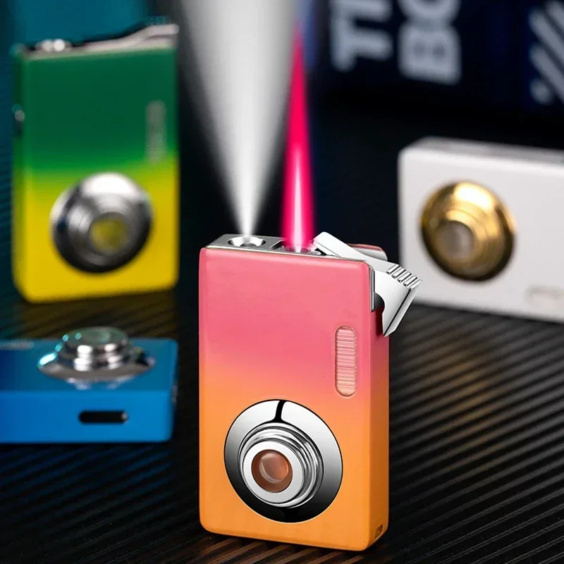 2025 Creative Metal Windproof Lighter Camera shaped LED Lighting Butane Gas Lighter Red Flame Jet Lighter Smoking Accessories