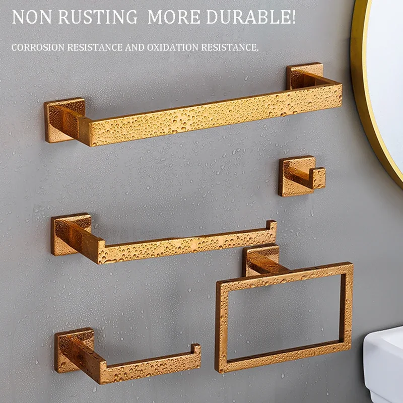 Luxury Bright Gold Bathroom Hardware Set Accessories Stainless Steel Robe Hook Hanger Towel Bar Rack Toilet Paper Holder