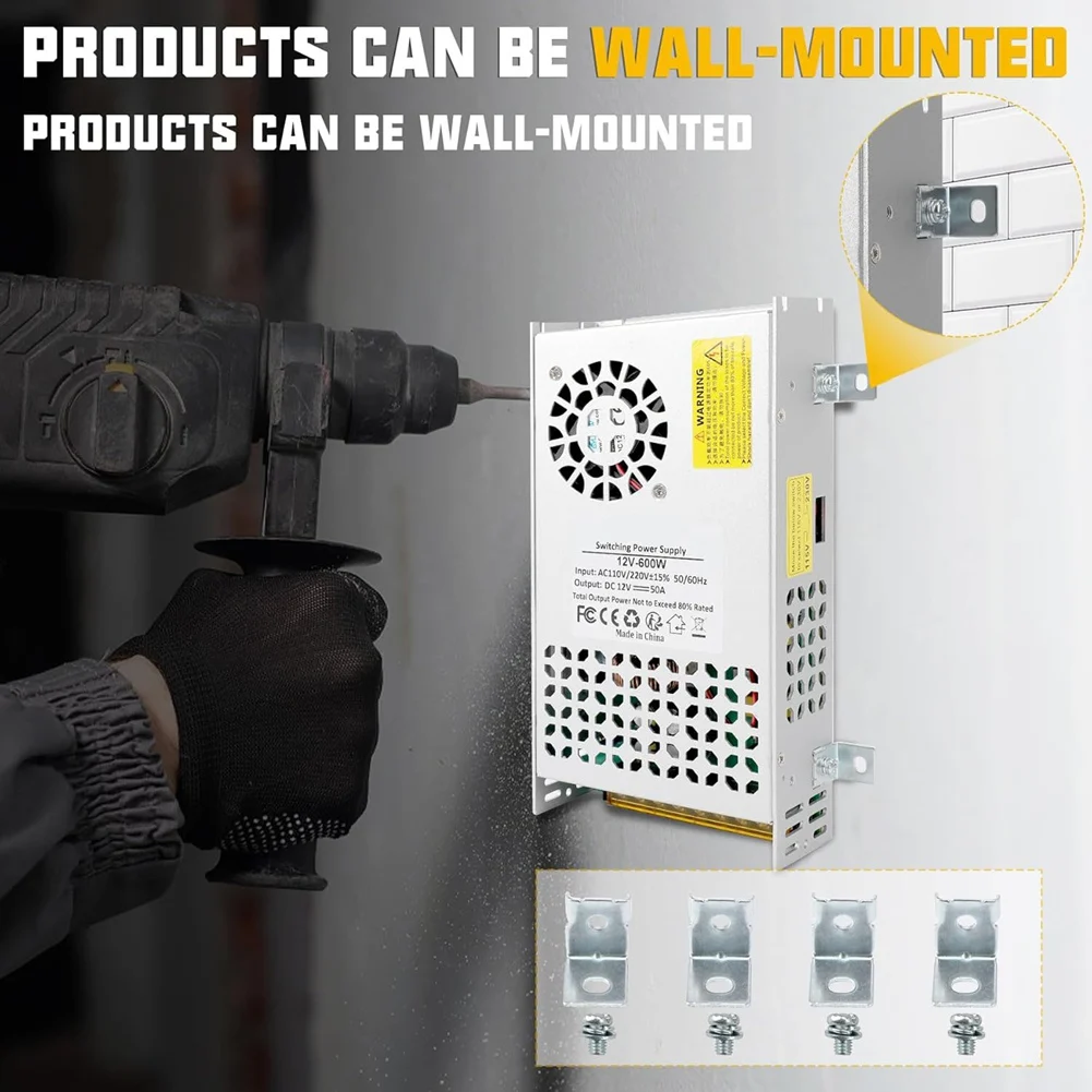 A013 New Version DC 12V 50A 600W Power Supply, 110V AC to 12V DC Converter Transformer Adapter SMPS Switching Power Suppl