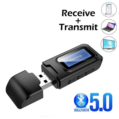 Wireless Adapter USB Dongle Bluetooth 5.0 Audio Transmitter Receiver LCD Display 3.5MM AUX RCA Stereo For PC TV Car Headphones