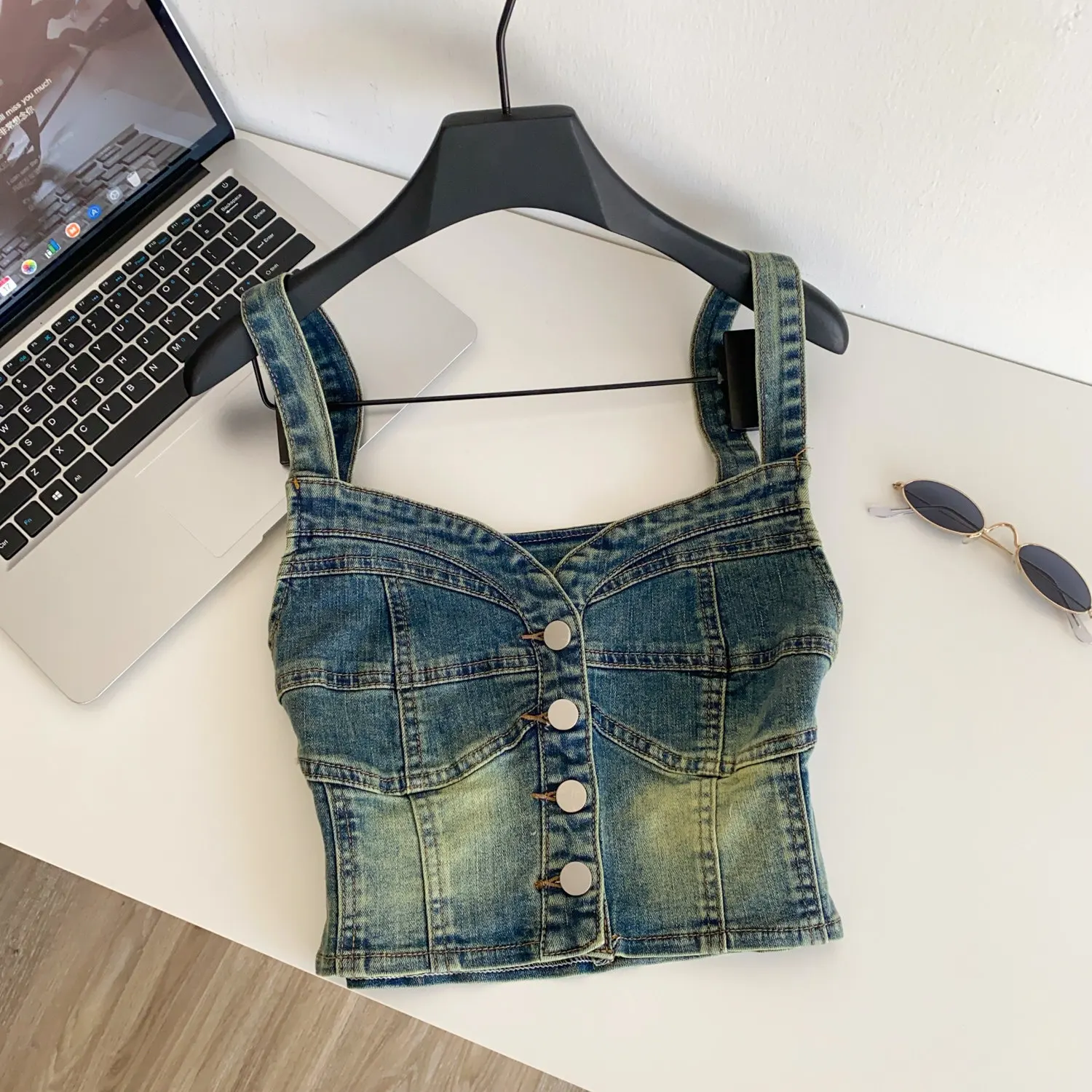 

Винтажный укороченный топ без рукавов с пуговицами, женская корейская модная уличная одежда, базовая женская одежда