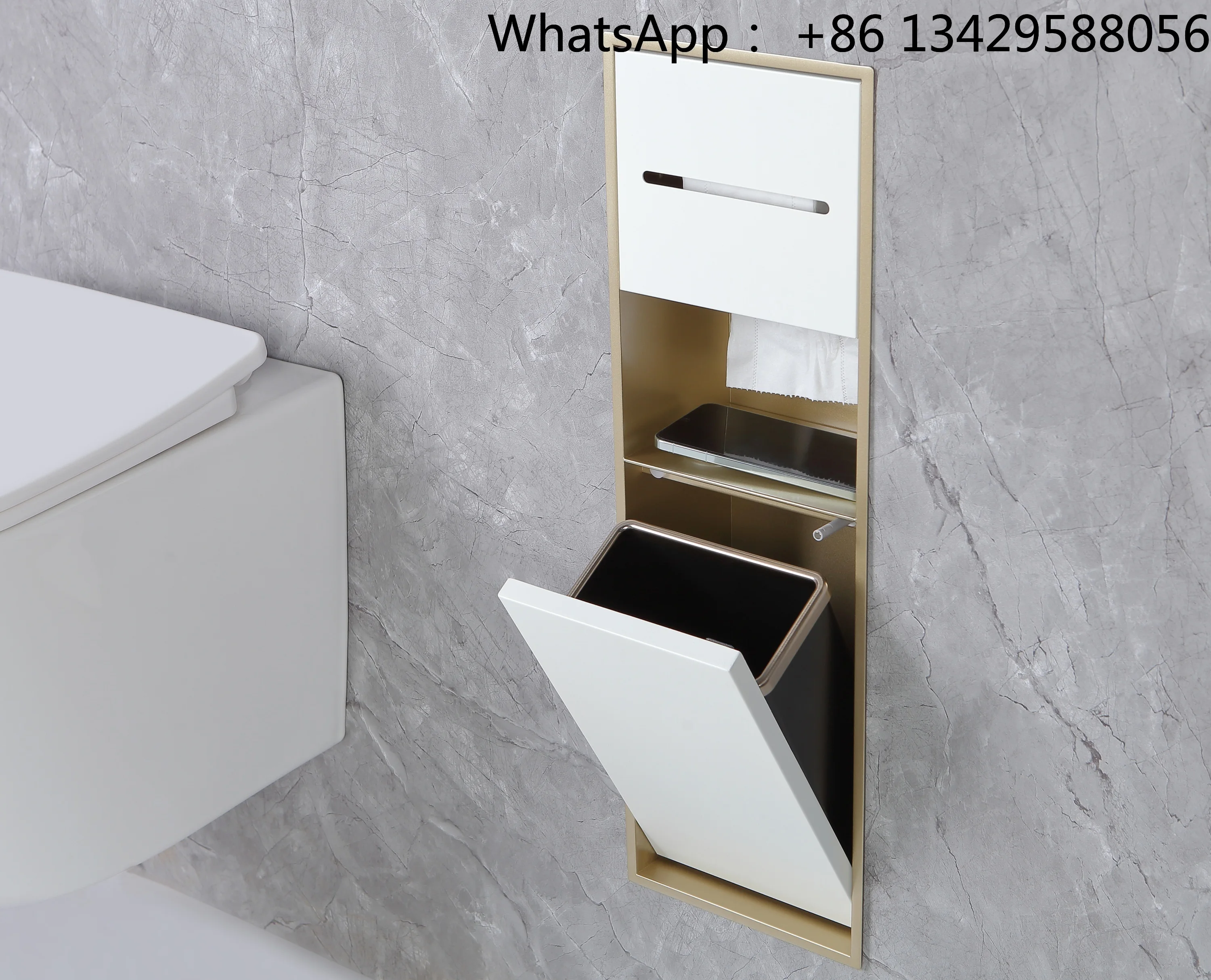 Dual-Tier LED Light SUS304 Trash Can Modern Steel Bathroom Accessories Aluminum Plastic Plate Rubbish Bin Paper Roll Holder