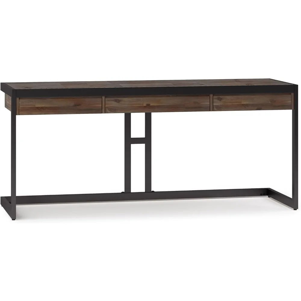 72 Inch Wide Computer Desk with 2 Drawers, Study Table Furniture, SOLID WOOD and Metal Modern Industrial Writing Desk