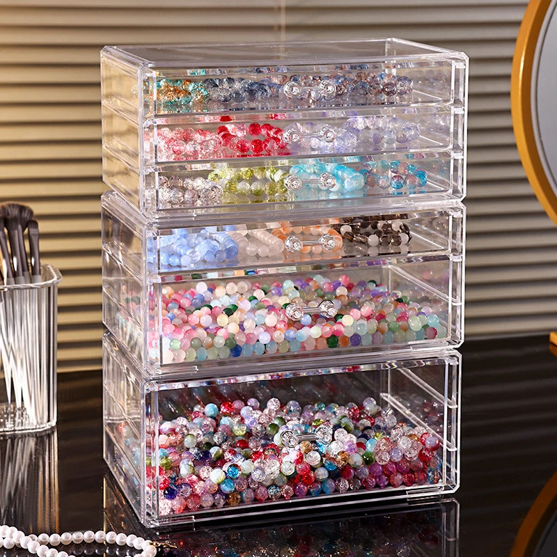 

Transparent Cosmetics Storage Drawer Box Jewelry Pearl Badge Storage Rack Desktop Makeup Lipstick Dust-Proof Storage Drawer Box