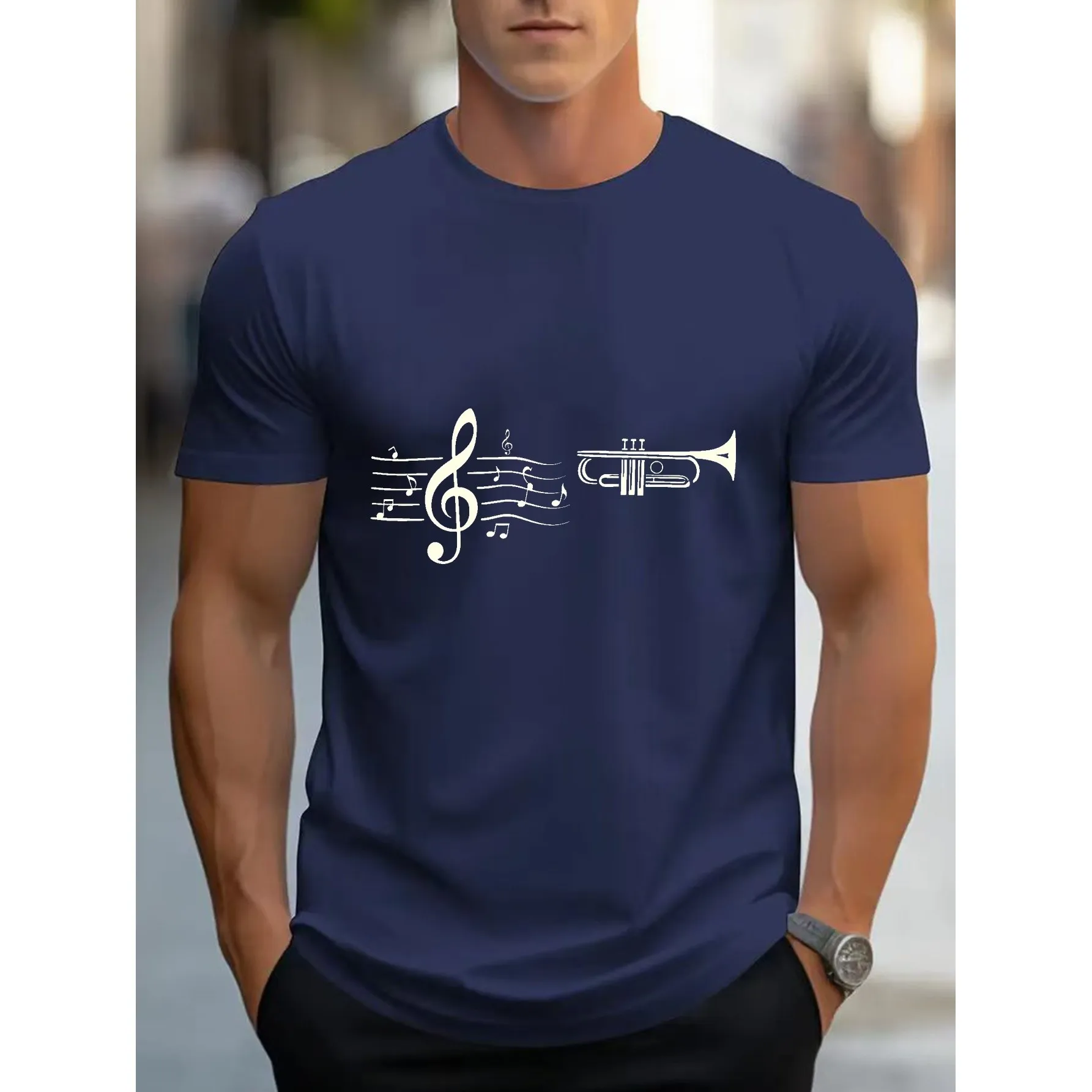 Treble Clef Trumpet Graphic Tee for Men Soft Breathable Summer Casual Crew Neck T-Shirt