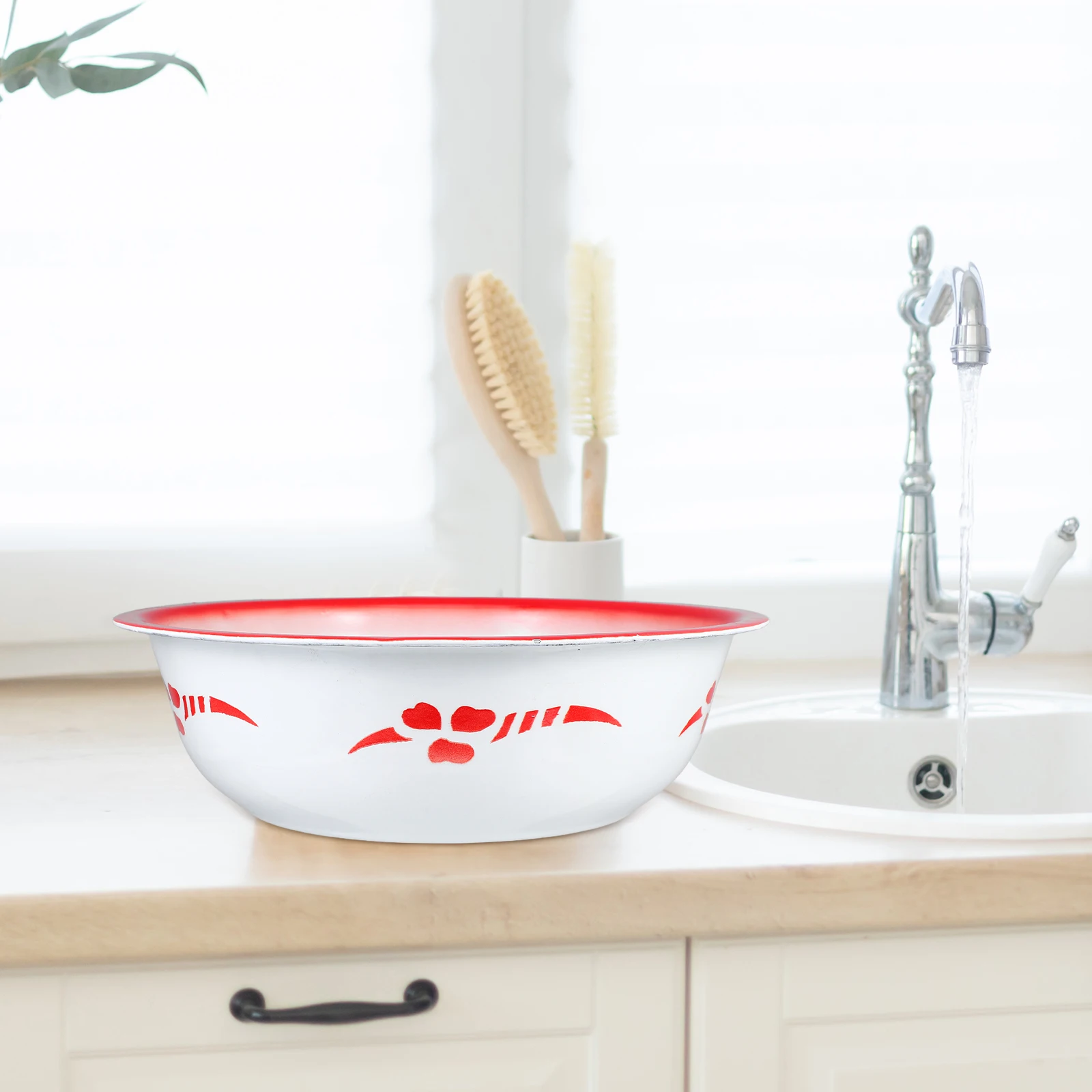 

Enamel Basin Capacity Kitchen Sourdough Mixing Bowl Retro Deep Food Vintage Salad Enameled Deepen Enamel Food Bowl Basins