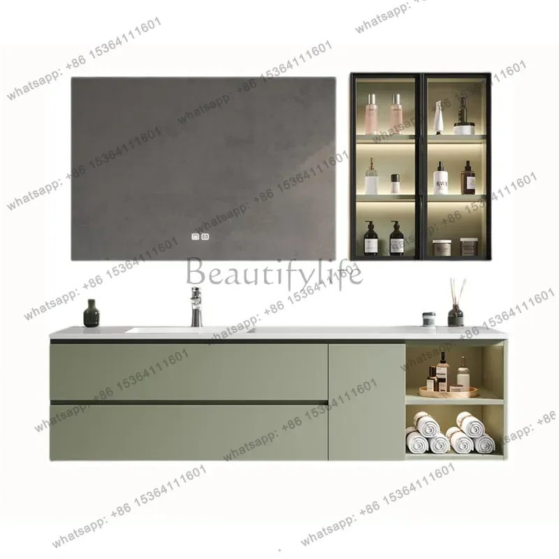 z.Modern simple oak paint bathroom cabinet combination rock slab seamless splicing ceramic basin bathroom cabinet