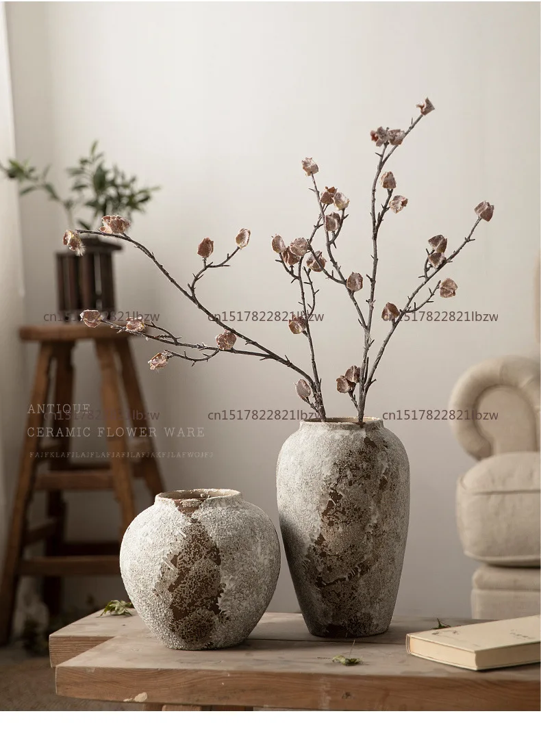 Mottled Chinese style retro vase, wabi-sabi wind decoration ornament, porch triangle plum antique hydroponic ceramic vase
