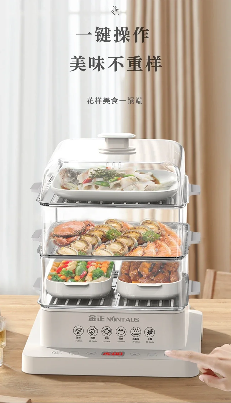 110V/220V Electric Steamer Household Multifunctional Large Capacity Auto 3 Layer Steam Pot