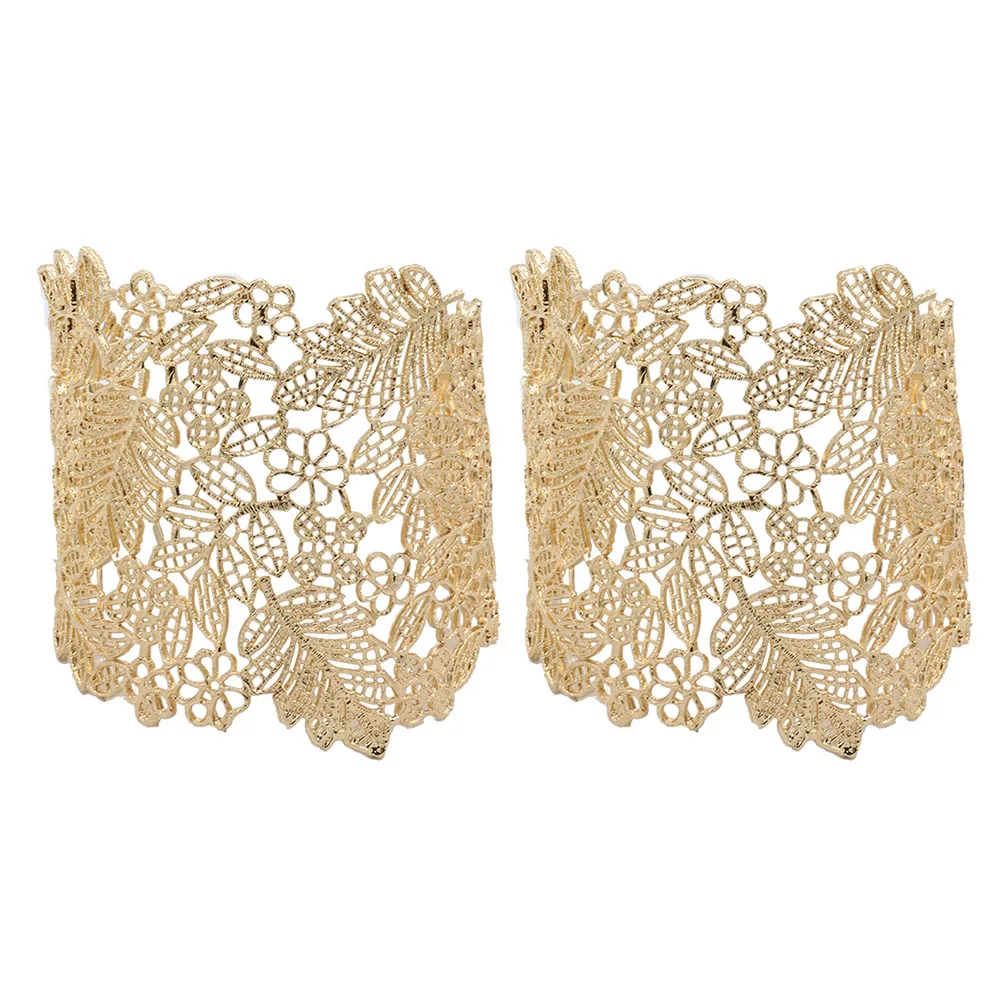 

2Pcs GoldLeafBangleBracelets Women Jewelry AdjustableCuff SmoothSurface Durability Charm TeenGirls BridesmaidGifts LeafArmCuff