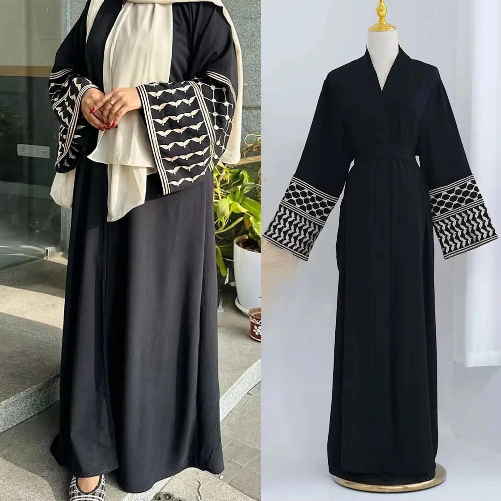 Embroidery Open Modest Kimono Abaya Dubai Luxury Islam Muslim Kaftan Modal Dress Arabic Abayas Women Kebaya Robe Femme Musulmane