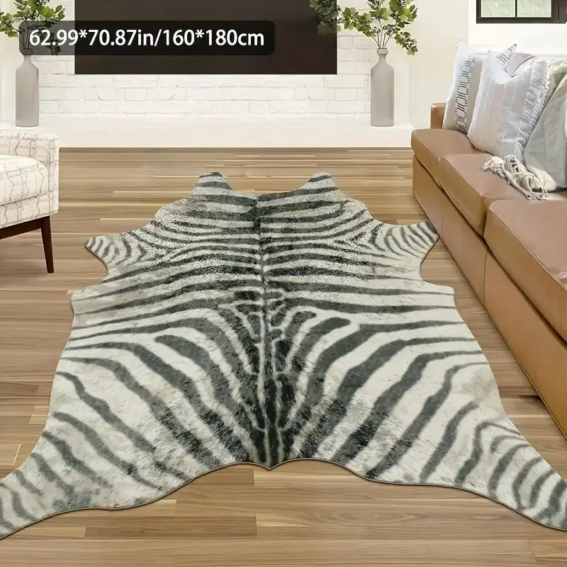 VIKAMA Western Style Faux Animal Skin Rug, Washable and Non-Slip, Living Room Sofa Mat, Bedroom Bedside Rug, Home Decor - view 5