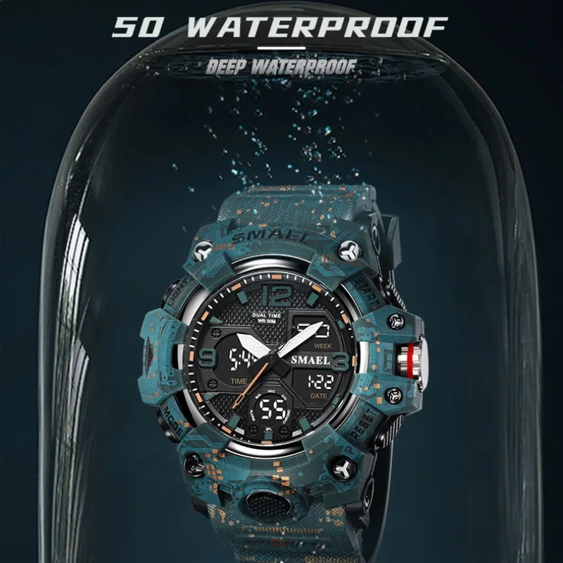 2025 جديد ساعات رجالية 50 متر مقاوم للماء ساعة رياضية رجل عسكري ساعة رياضية رقمية مزدوجة العرض ساعة إلكترونية ساعة كوارتز