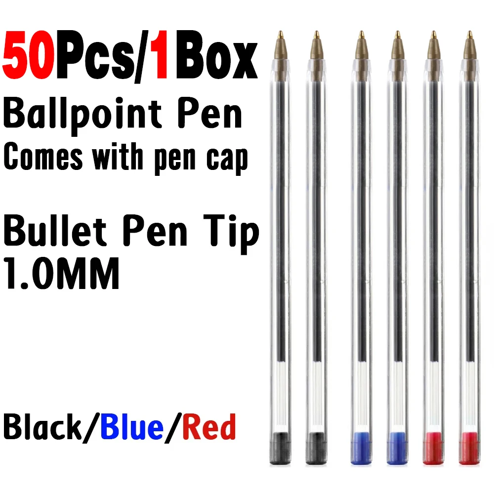 

50/100Pcs Ballpoint Pens 1.0mm Blue Black Plastic Ball Point Pen Student Gift School Office Supplies Long Lasting Smooth Writing