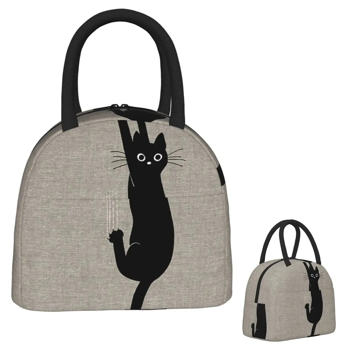 

Black Cat Holding On Lunch Bags Insulated Bento Box Portable Lunch Tote Resuable Picnic Bags Thermal Bag for Woman Girl Work