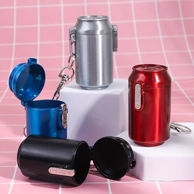 

Mini Ashtray Portable with Lid for Outdoor Travel Metal Storage Box with Keychain Cigarette Accessories