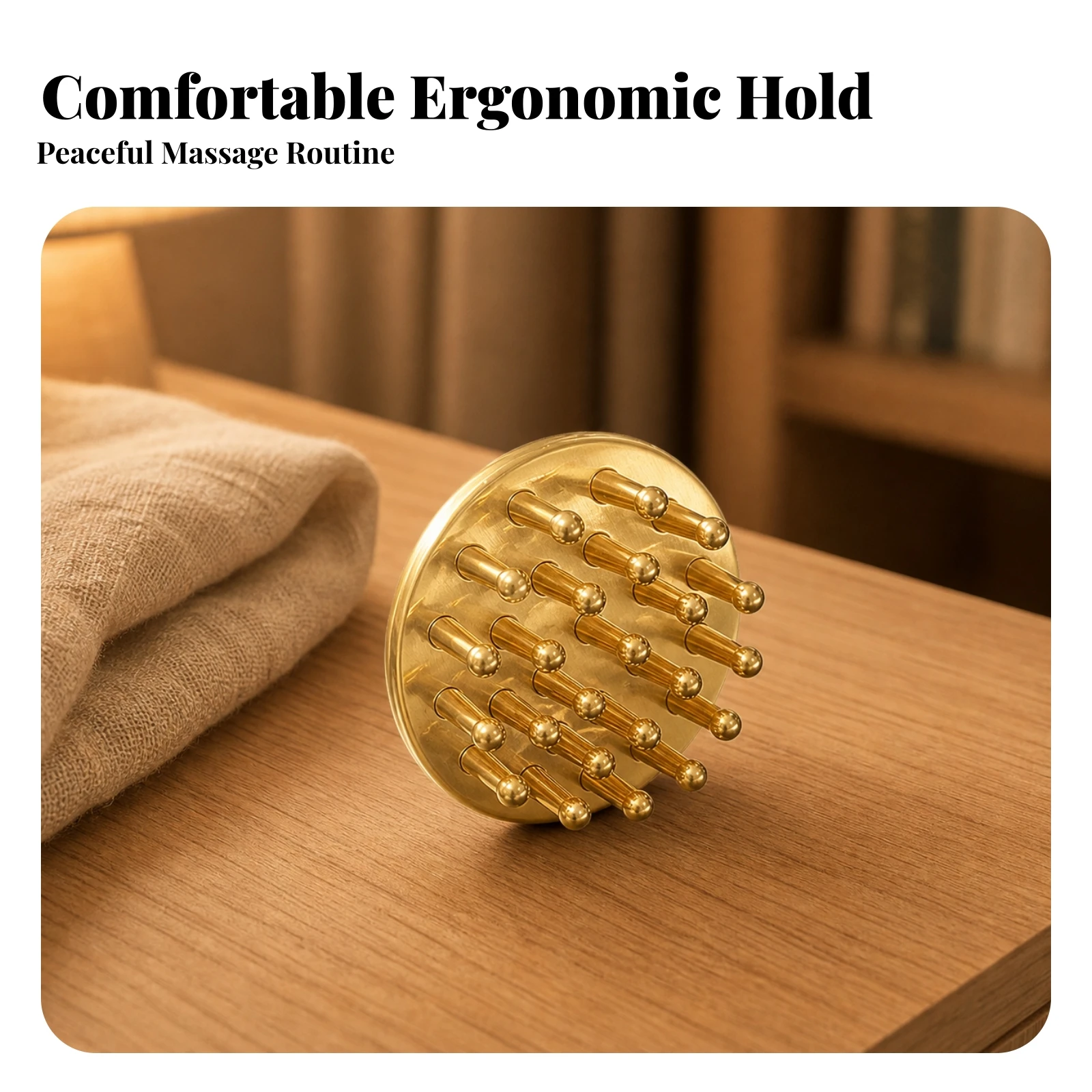 Brass Massage Comb with Finger-Loop Portable Scalp Comb with Essential Oil Head Spa Tool Compact Head Massage Tool Polished