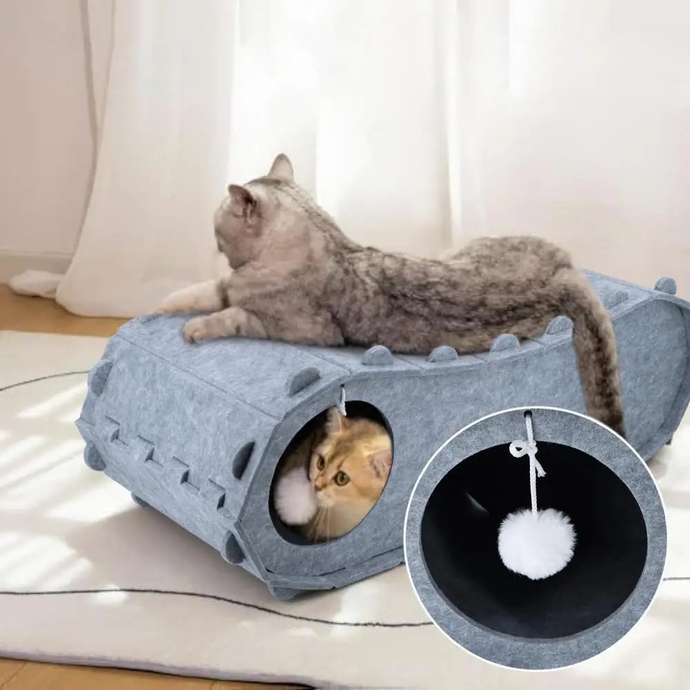 

Cat Tunnel Bed Large Cat House with Ventilated Window Pet Cat Cave Detachable Felt & Washable Interior Cat Scratch Play Tunnel