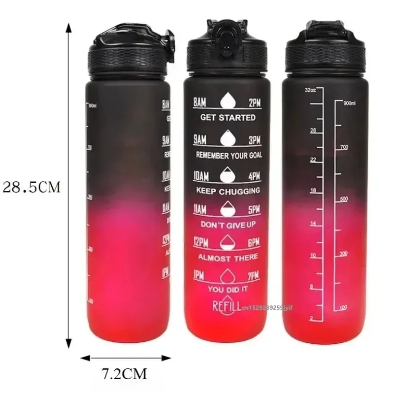 Large Capacity Water Bottle With Time Marker And Straw Gradient Color Leakproof Drinking Sports Bottle For Fitness Gym Outdoor