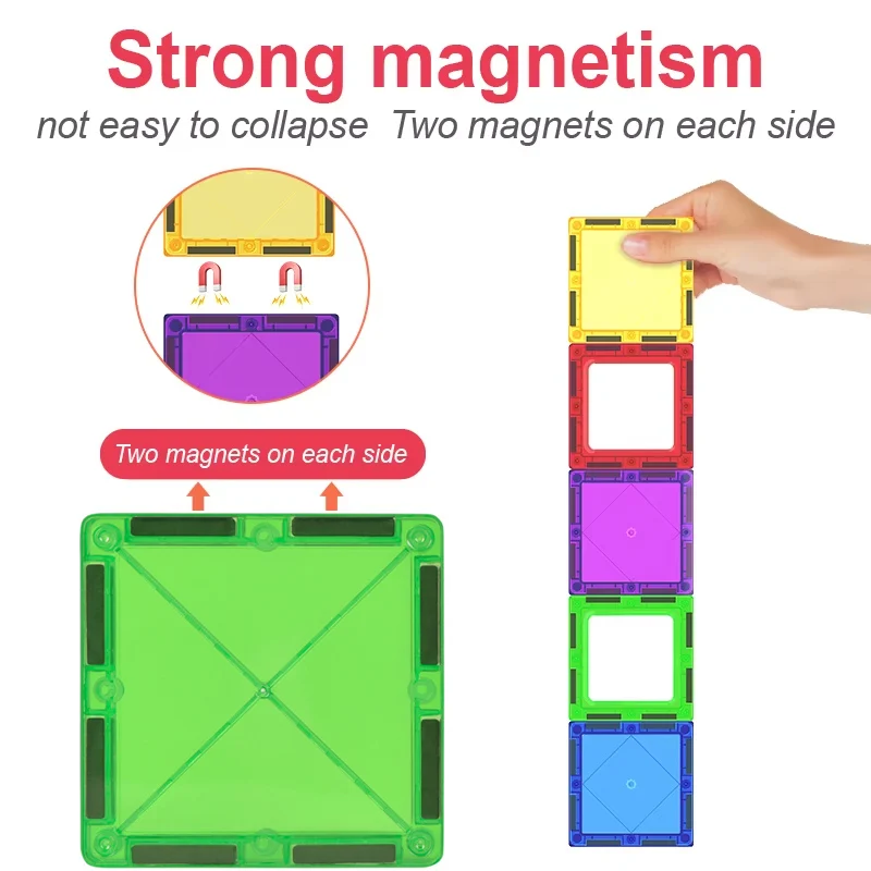 تجميع اللبنات المغناطيسية الملونة عبوة 2.95 "مربع/مثلث/مستطيل للأطفال ألعاب تعليمية ذاتية الصنع الطوب المغناطيسي