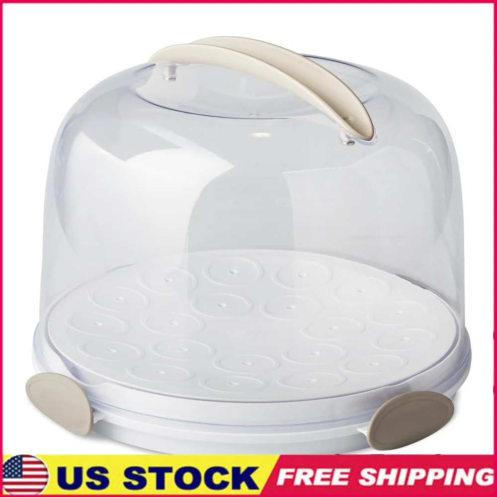 

Round Cake Carrier with Clear Lid Sturdy Handle Locking Latches Portable Food Storage Easy Clean BPA Free Ideal Parties