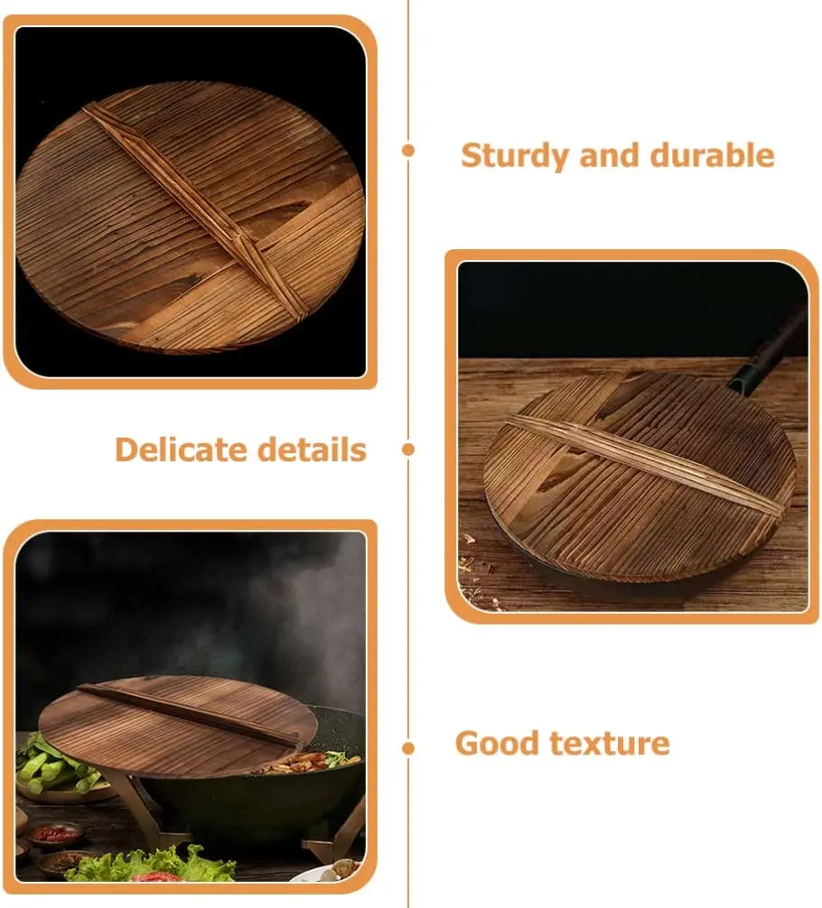 32cm Wooden Wok Lid,Round Natural Lid For Pot Pan Skillet Cover Kitchen Accessories Frying Skillets Covers