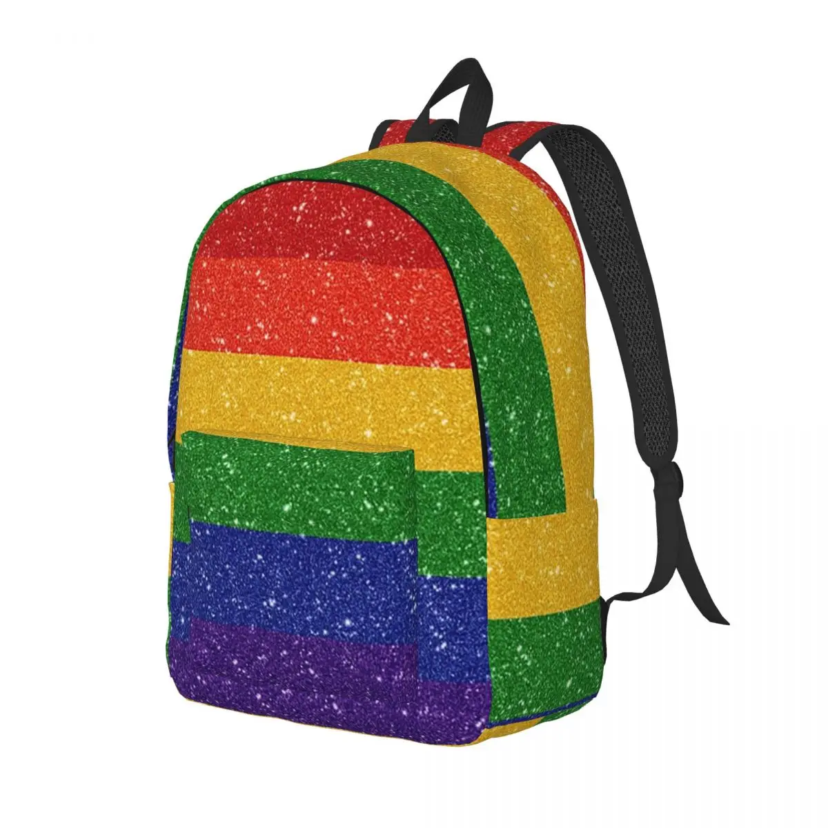 

Faux Glitter Rainbow Pride Flag LGBT Gay Lesbian Backpack Daypack Large Capacity BookBag School Bag Shoulder Bags for Boys Girls