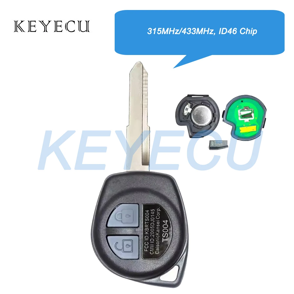 Keyecu Uzaktan Kumanda Araba Anahtarı 2 Düğme 315MHz 433MHz ID46 Çip ile Suzuki Swift 2005–2010 Modelleri İçin