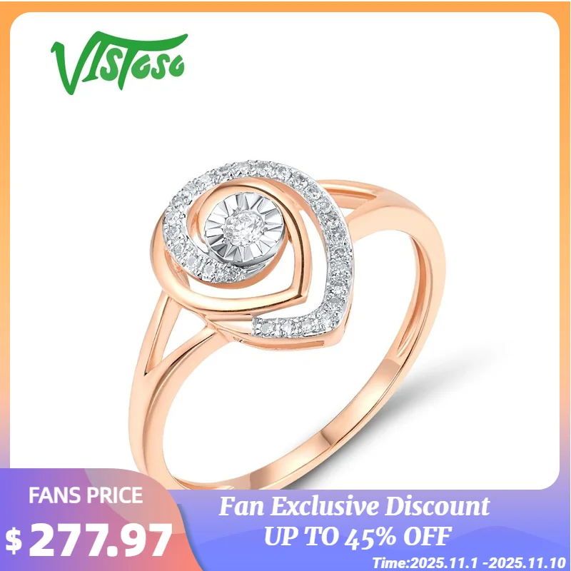 

VISTOSO Authentic 14K 585 Two Tone Gold Ring For Women Sparkling Diamond Delicate Wedding Engagement Gifts Fine Jewelry