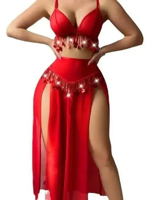 Set di gonne con paillettes sexy trasparenti in tinta unita Set di gonne senza maniche con bretelle a V profonde senza schienale Affascinante ed elegante bella HQGD