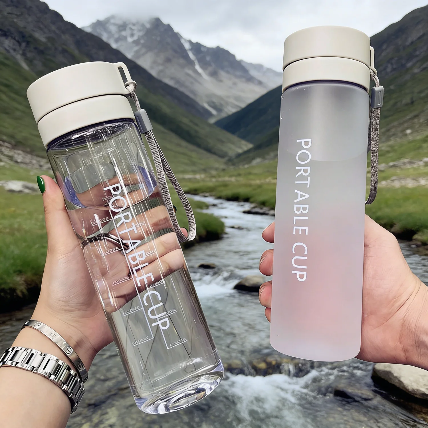 800 ml große, auslaufsichere Wasserflasche, Plastik-Wasserbecher, für Outdoor, Camping, Reisen, Fitness, Gym, tragbarer, transparenter Saftbecher