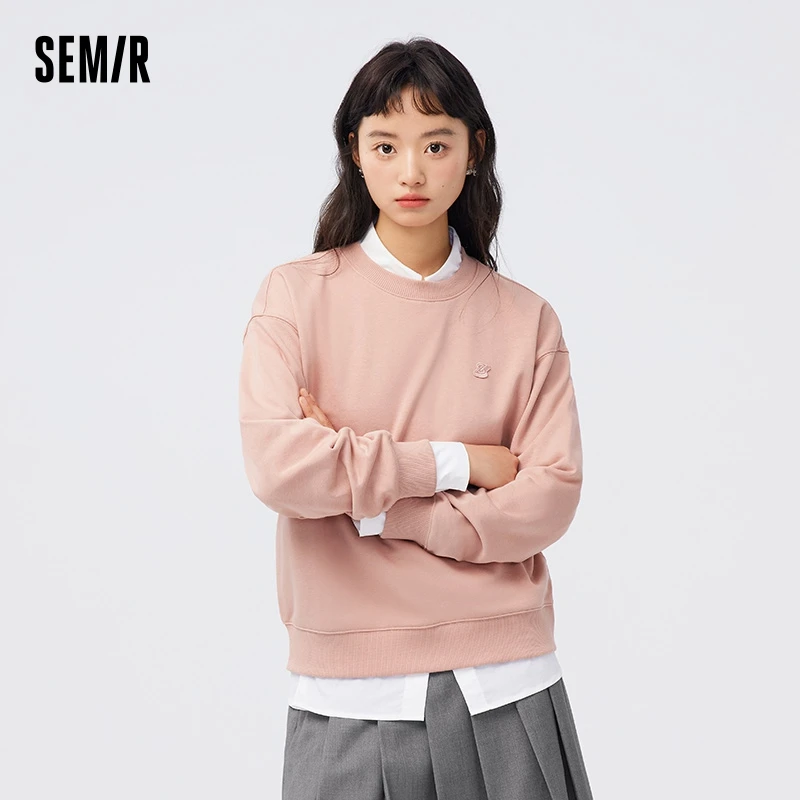 Semir Sweatshirt Women Embroidered Loose Temperament Simple 2023 Autumn New Basic Sweatshirt