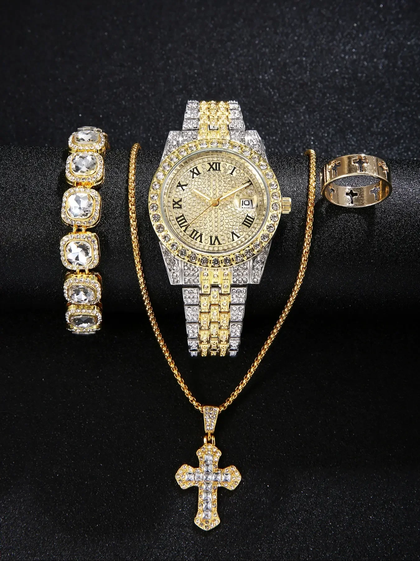 Fashion Men's Watch Set, Accessory Set, Includes Watch Necklace Bracelet Ring, Ideal Gift for Holidays and Special Occasions