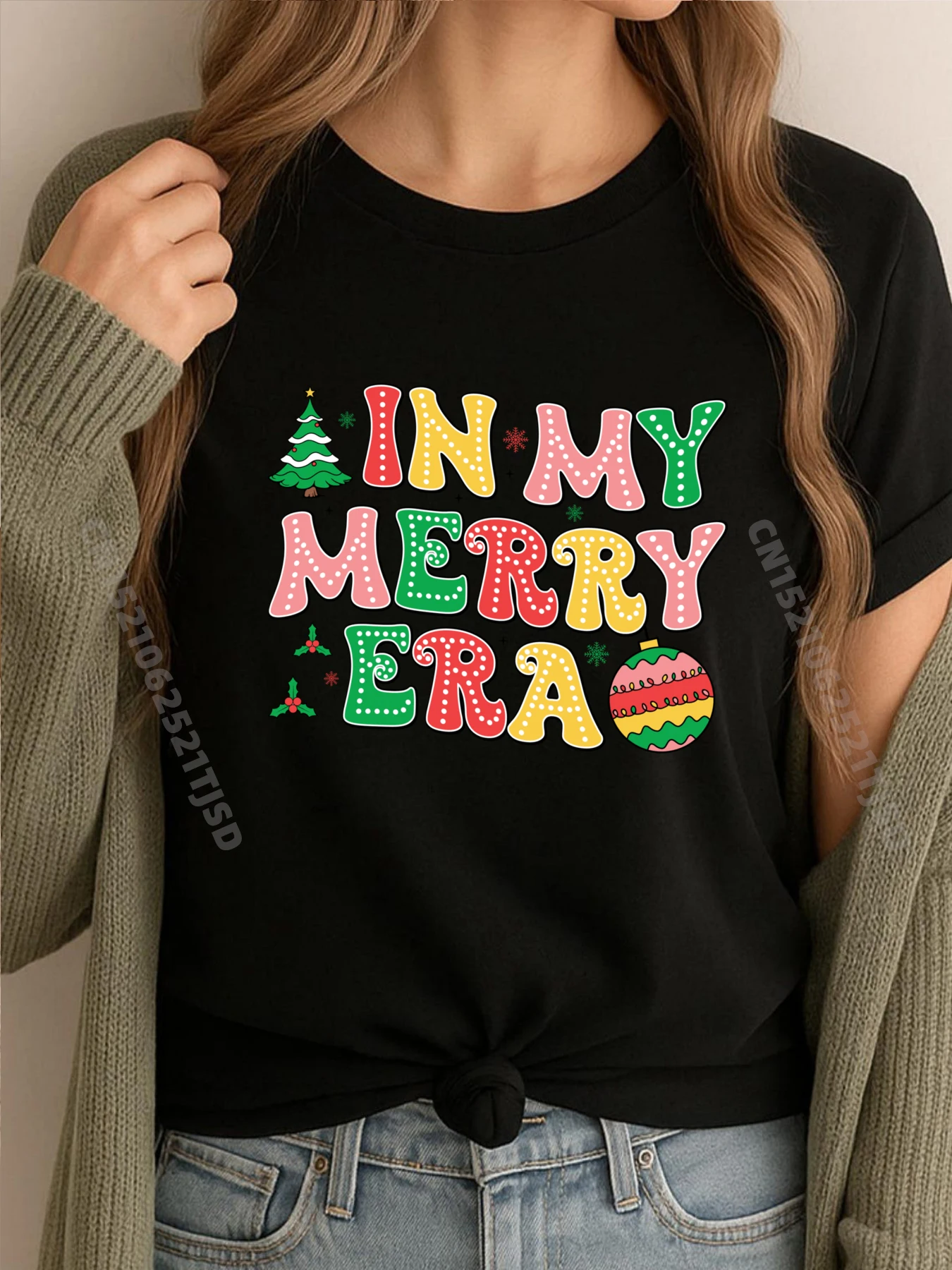 

In My Merry Era Groovy Christmas Holiday Рождественские рубашки Женская футболка с рисунком WashedLeisure