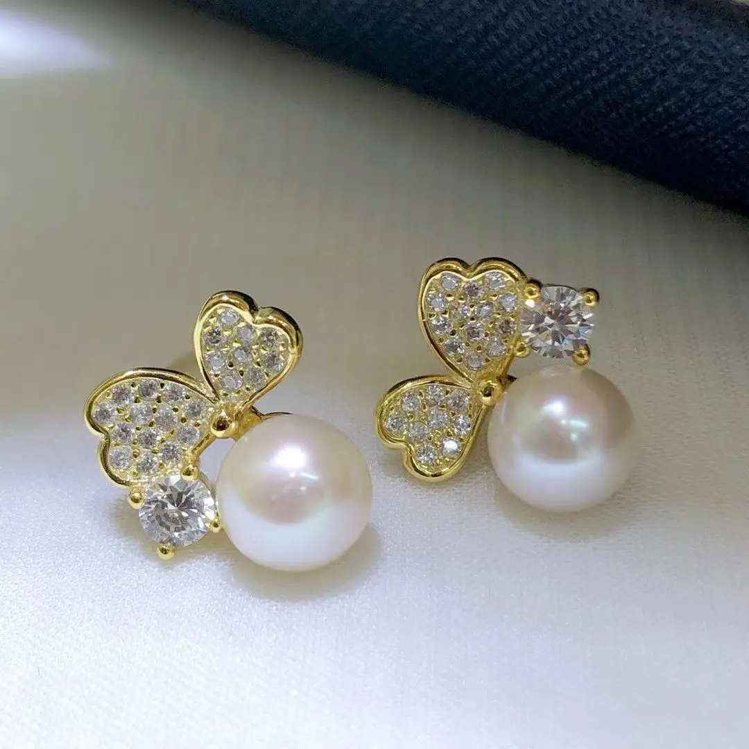 Wholesale S925 Sterling Silver Earrings Mount Findings Settings Base Mounting Parts Accessory for 7-8mm Pearls 5 pairs/lot