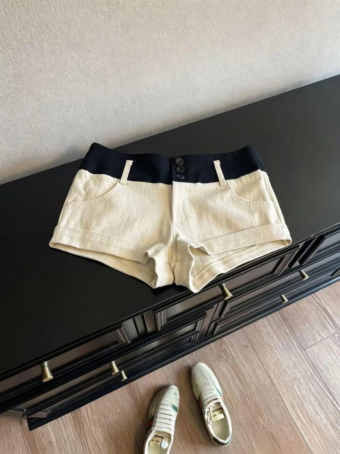 Apricot Low-rise Spliced Denim Shorts Women's Summer New Design Wide-leg Casual Pants Y2k Shorts