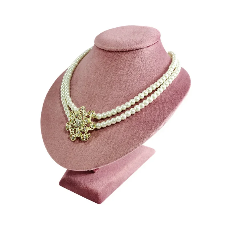 Pink Velvet Necklace Jewelry Portrait Neck Display Stand Fashion Pearl Necklaces Show Holder Jewellery Store Counter Organizer