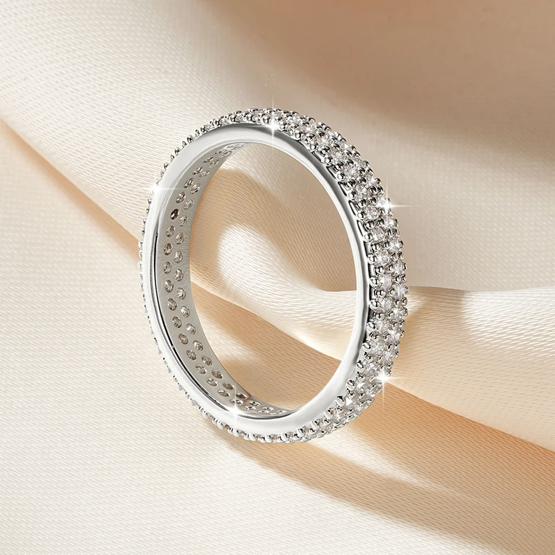 Rrjzz 1.3MM 0.9CTTW Moissanite Eternity Engagement GRA Women Ring D-Color VVS1 Imitation Diamond Double Row Ring Jewelry Gift - view 3