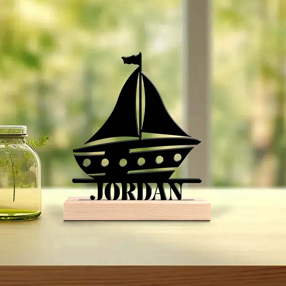1pc Desktop Metal Ornaments Custom Content Equipped with Wooden Base Perfect for Home or Office Decoration