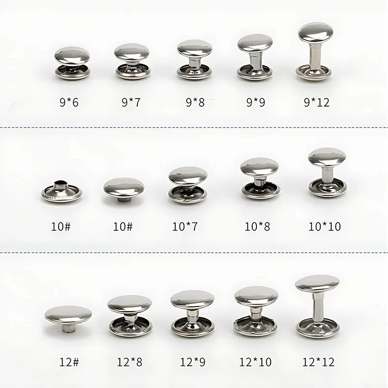 50~1000 Sets 6/7/8/9/10/12mm Metal Double Cap Round Rivets Studs Collision Nail Spike Rock Leather Craft Shoe Bag Belt Garment