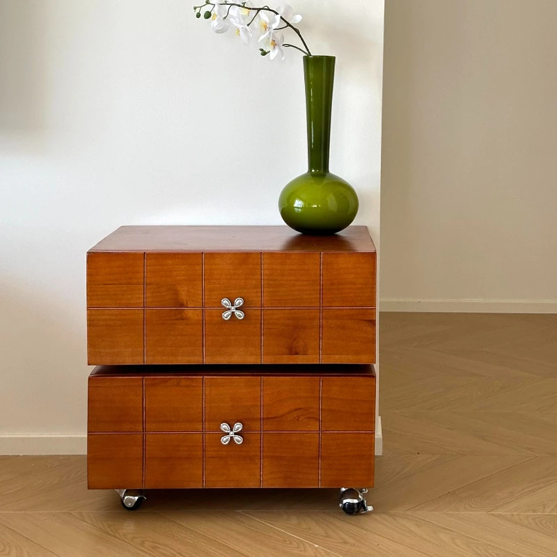 Medieval wooden beside table rotatable movable multifunctional storage locker aesthetic comodino camera da letto home furniture