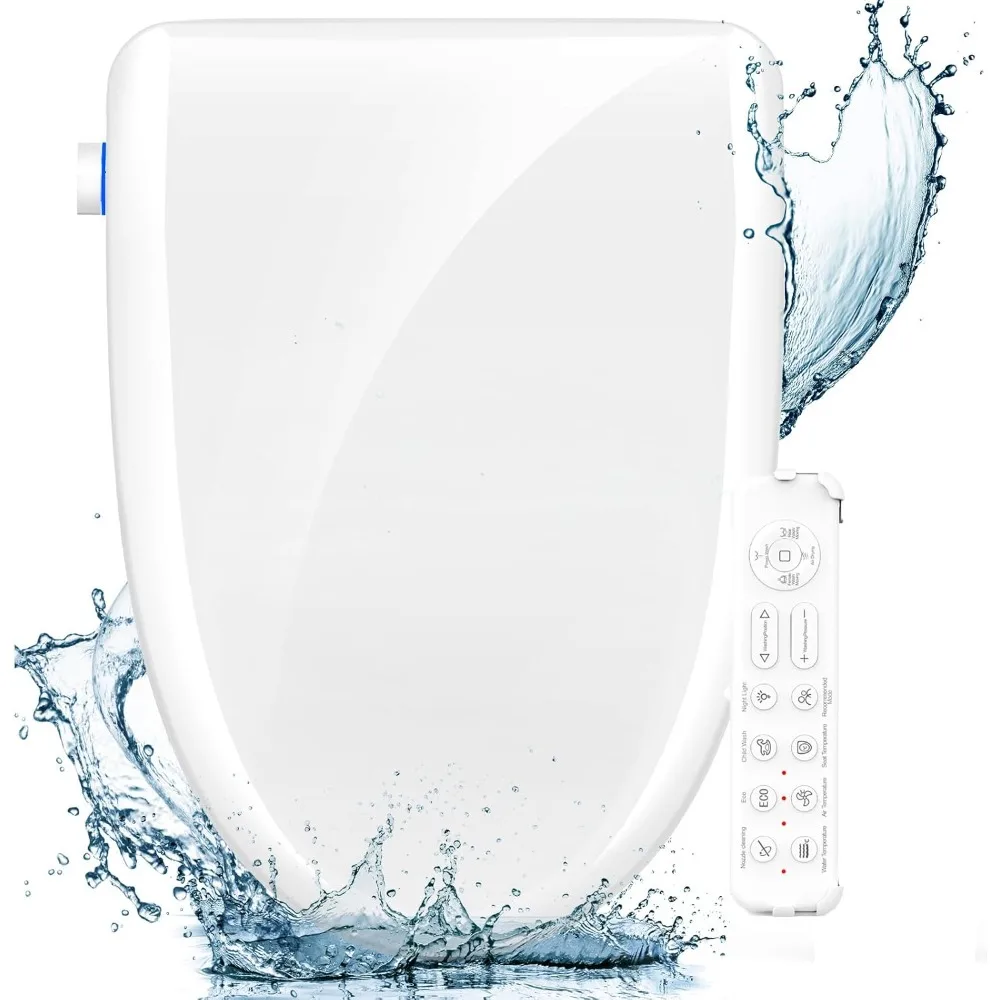 

Bidet Toilet Seat Elongated Smart Heated Toilet Seat with Warm Water & Dryer, Self-Clean Stainless Steel Nozzle, Slow Close Lid