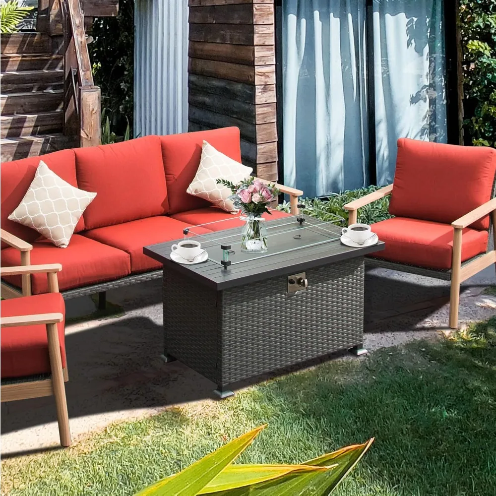 

Domi Outdoor Living 43-дюймовый газовый стол для костра с 50 000 БТЕ, уличный плетеный дворик, пропановая костра с алюминиевой столешницей