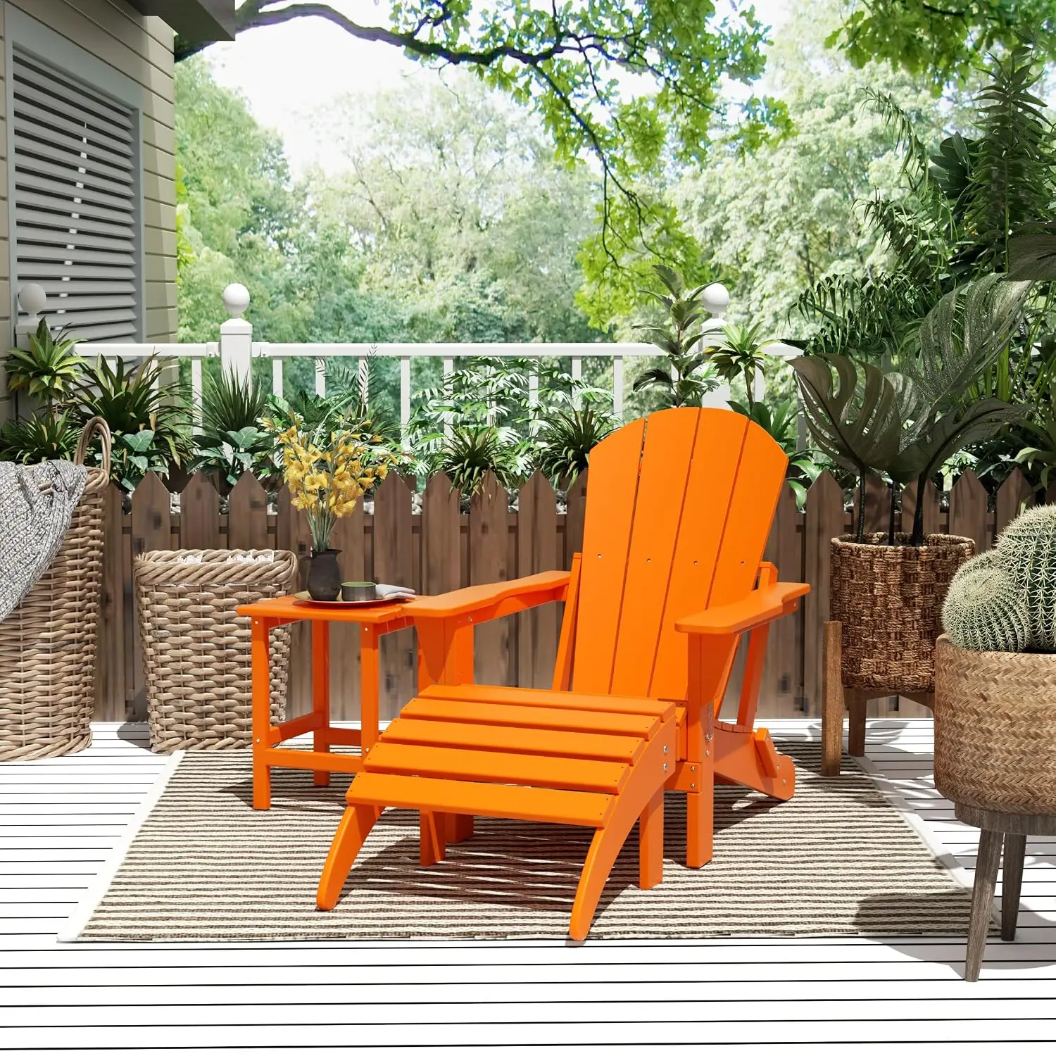 All Weather Poly Lumber Adirondack Lounge Chair Set with Ottoman & Side Table, Folding Patio Chair for Pool Garden, Customized